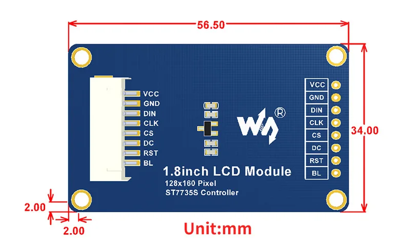 

1.8inch LCD display Module,128x160 pixels,SPI interface,LED Backlight,embedded controller,Display color:RGB,65K color