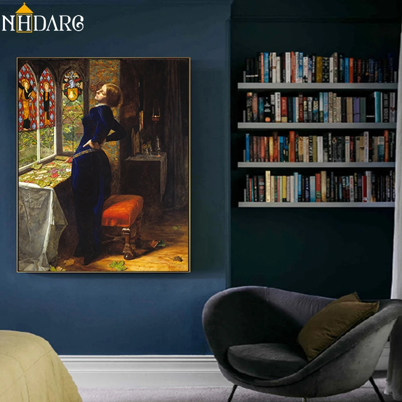 

John Everett Millais Mariana Classic Artwork Canvas Print Painting Poster Art Wall Picture for Living Room Home Decor Wall Decor