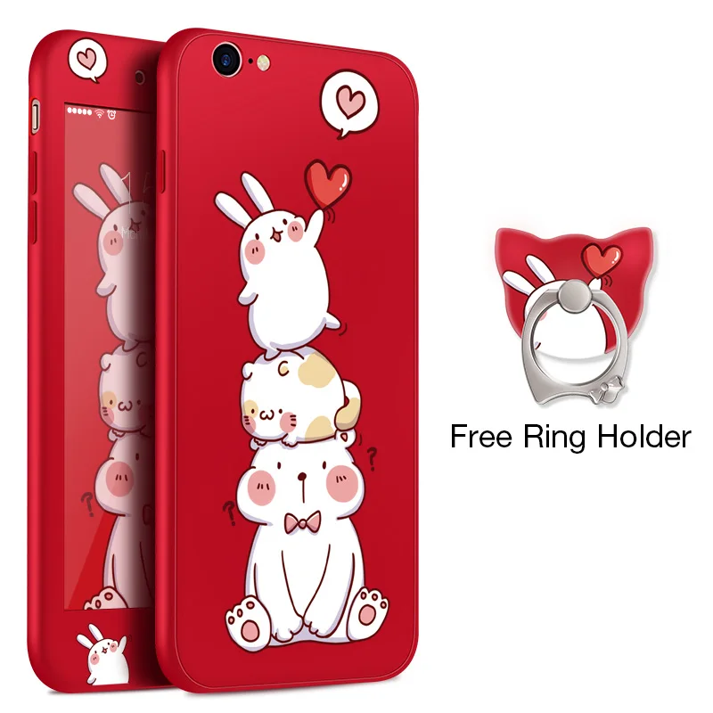 Rabbit Pyramid Милый силиконовый чехол для iPhone 8, чехол на 360 градусов, полное покрытие, бамперы для iPhone 7, 8 Plus, X, противоударный чехол с закаленным стеклом - Color: Rabbit Pyramid