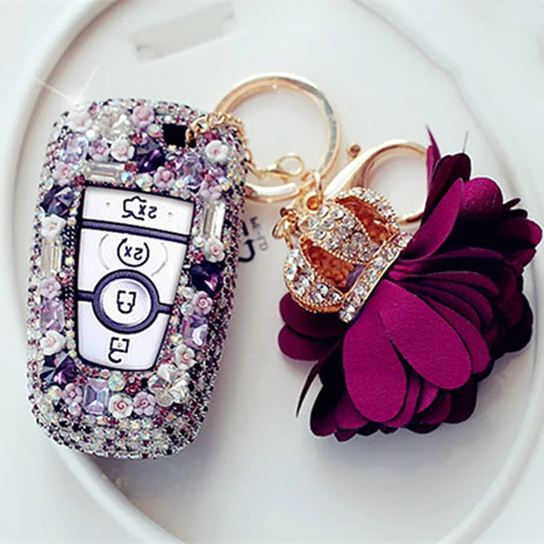 Purple Crown Flower Стразы ABS чехол для ключей автомобиля Чехол держатель сумка оболочка для Ford Mondeo Edge дистанционный брелок аксессуары для автомобиля Стайлинг - Название цвета: Purple Crown Flower