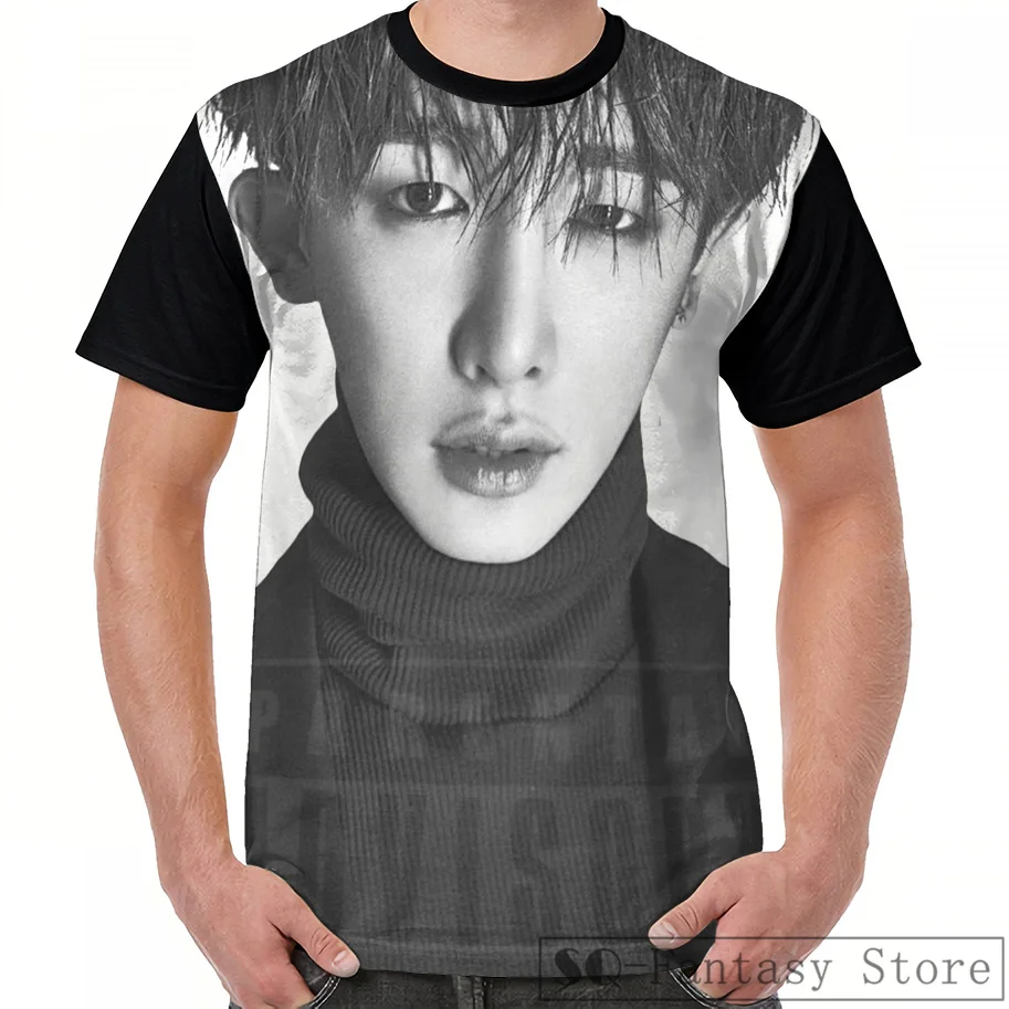 Мужская футболка с принтом Wonho Monsta X Повседневная летняя коротким рукавом Милая |