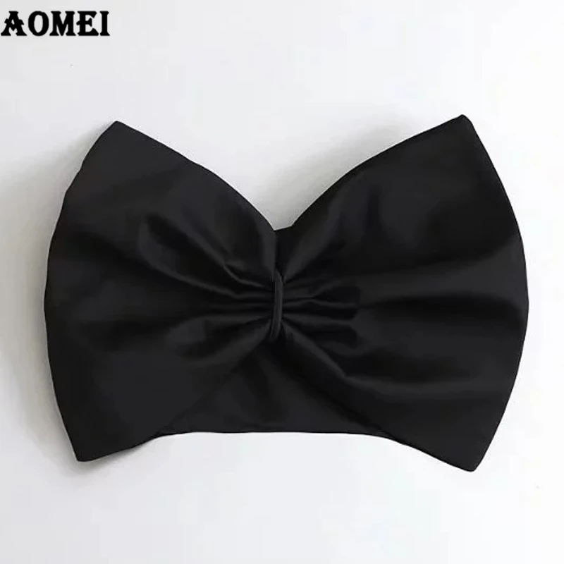 Летние укороченные топы с большим бантом Женская майка на молнии открытыми