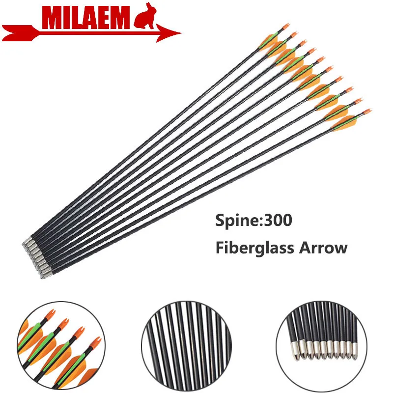 

6/12pcs Archery Fiberglass Arrow Spine 300 Children Practice Glass Fiber Arrows Arrow Training Bow Arrow Shooting Accessories