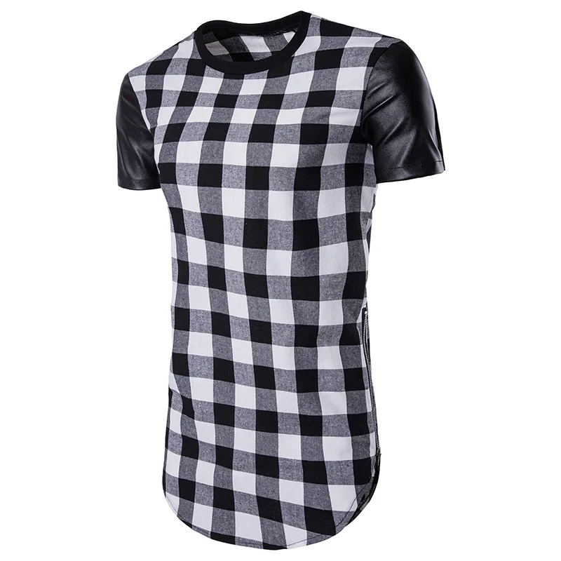 Брендовая мужская одежда длинная клетчатая футболка в стиле хип-хоп уличная