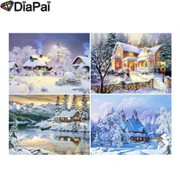 diapai 5d diy diamond painting 100 full squareround drill house snow scene 3d embroidery cross stitch home decor