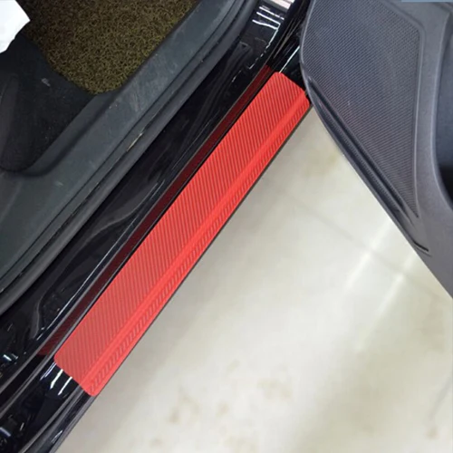 Красный POSSBAY Auto Car Door Sill Strip Guard Carbon Fiber Door Plate Scuff Protection Front Rear Door Step Scratch Cover - Цвет: Красный