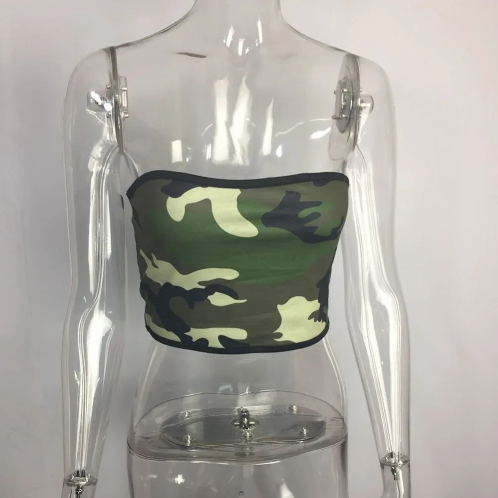 Камуфляжный сексуальный топ без рукавов с открытой спиной укороченный бандо