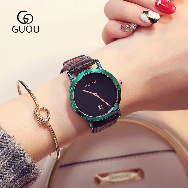 Новые женские модные спортивные Часы GUOU Reloj Mujer простые элегантные кварцевые