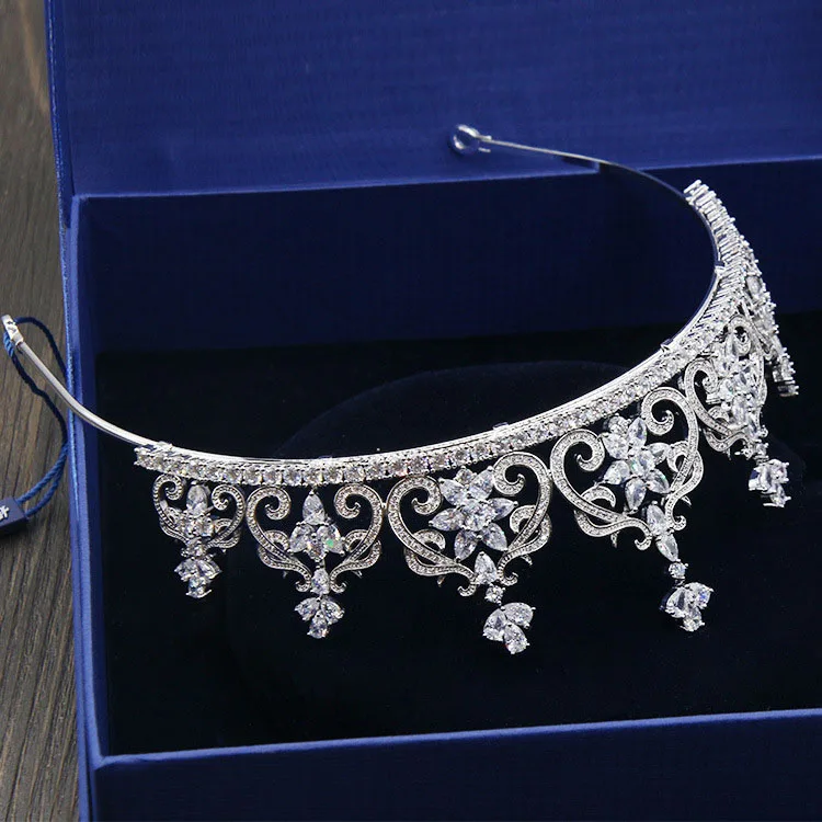 SLBRIDAL великолепные свадебные с кубическим Цирконом тиара невесты CZ Корона