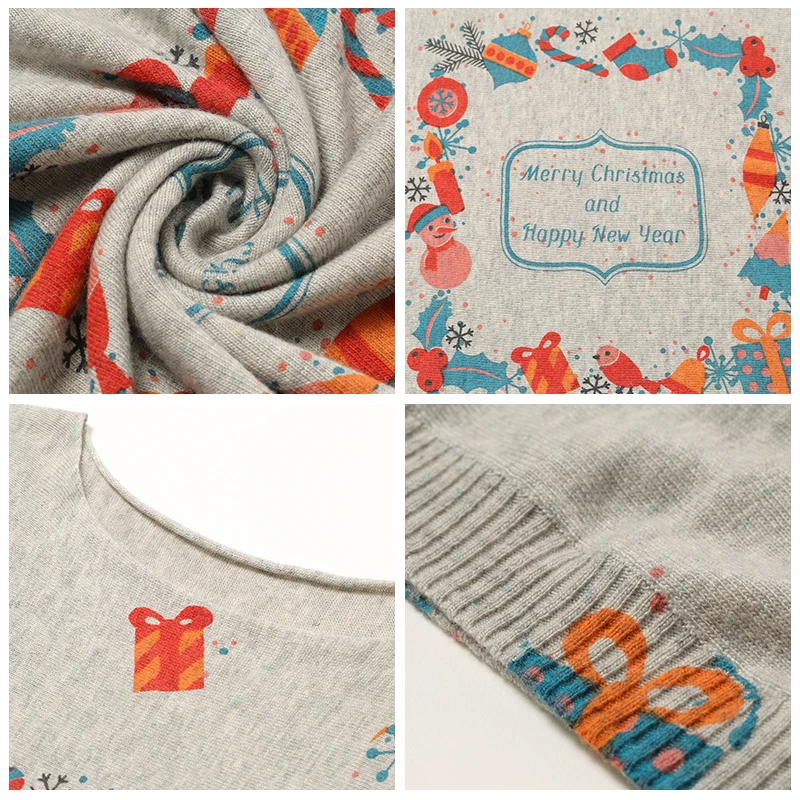 Happy New Year Woman Knitted Christmas Sweaters Pullovers Casual Print Sueter Mujer Wool Loose knitting Sweater Navidad Pullover | Женская