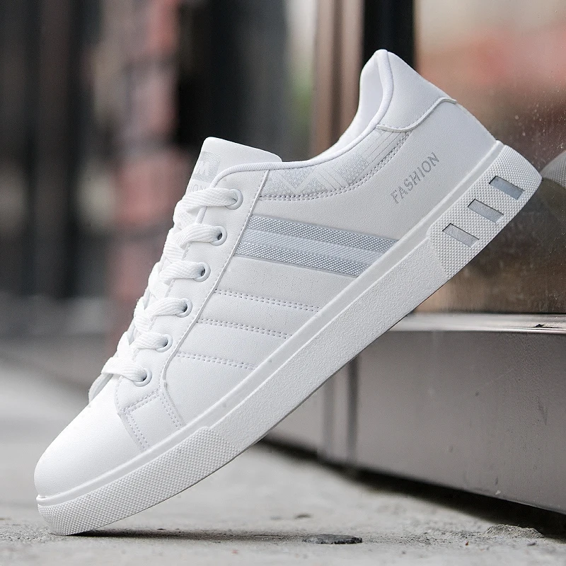 New White Casual Shoes for Men Sneaker Unisex Comfortable Round Toe Lace Up Flat Skate Summer Stylish Breathable Anti-skid | Обувь