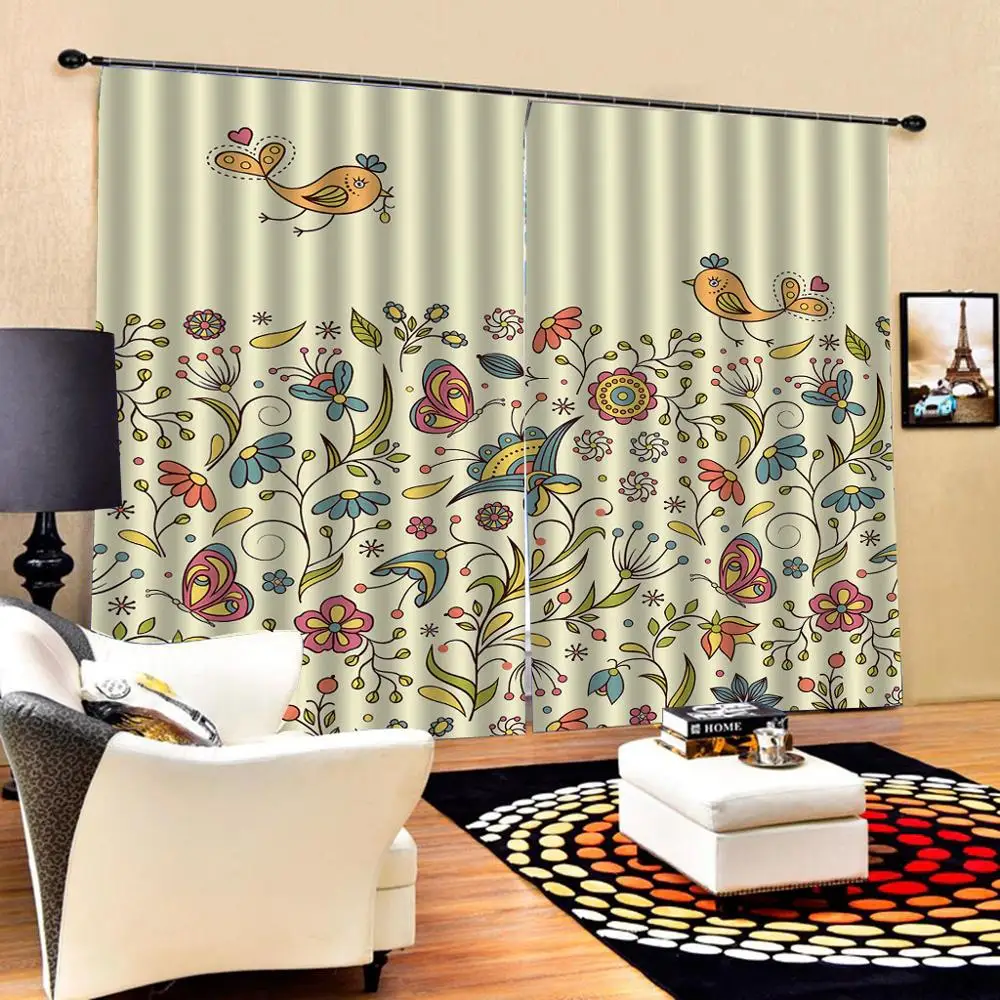 Цветы и занавески с изображением птиц для девочек спальни гостиной затемненная