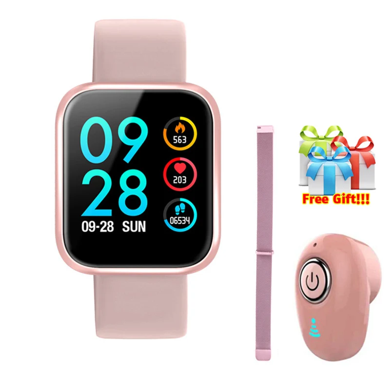 Pink gift earphone P70 Смарт-часы для женщин IP68 водонепроницаемый монитор сердечного ритма кровяное давление кислород Спорт фитнес-трекер браслет для мужчин P68 Смарт-часы - Цвет: Pink gift earphone