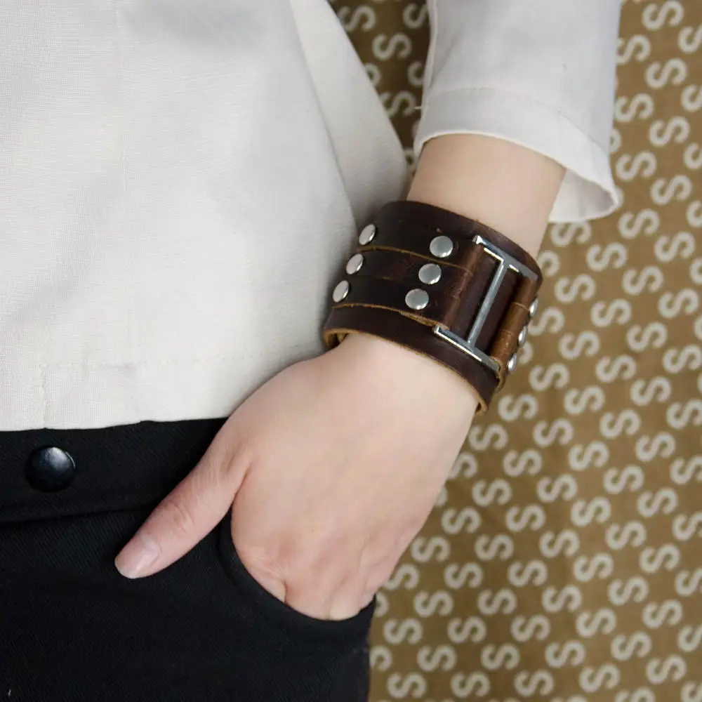 Unique Women Leather Bracelets Stud Wide Cuff Punk Gothic Rock Unisex Bangle Bracelet men jewelry CPB023 | Украшения и аксессуары