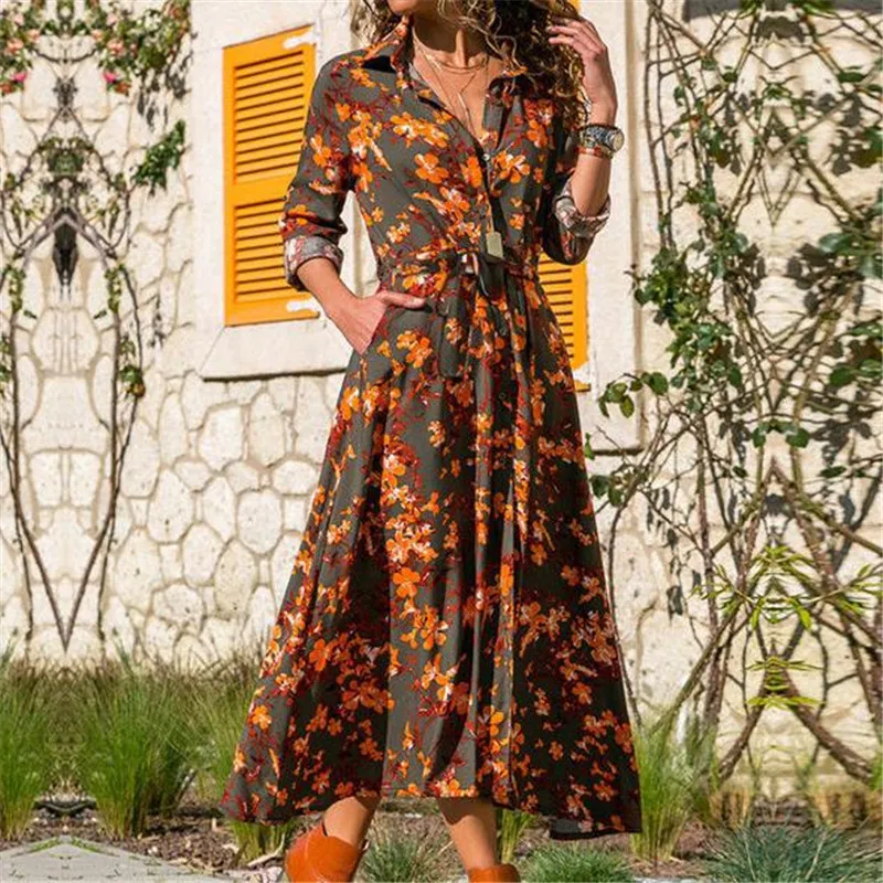 Женское платье рубашка на пуговицах повседневное длинное вечернее макси с