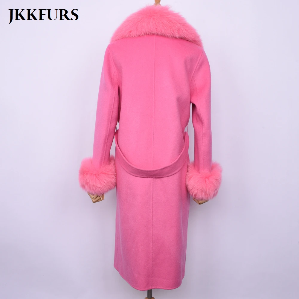 Модное шерстяное пальто роскошный воротник из натурального Лисьего меха