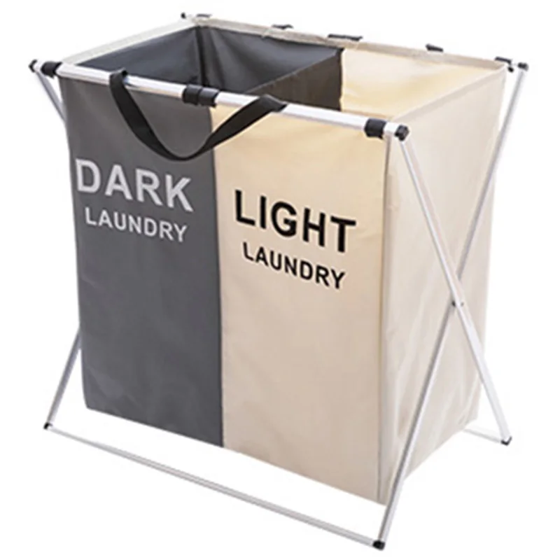 

Environment Laundry Basket Two Grids Dirty Clothes Storage Basket Organizer Basket Collapsible Waterproof Folding Large Laundry