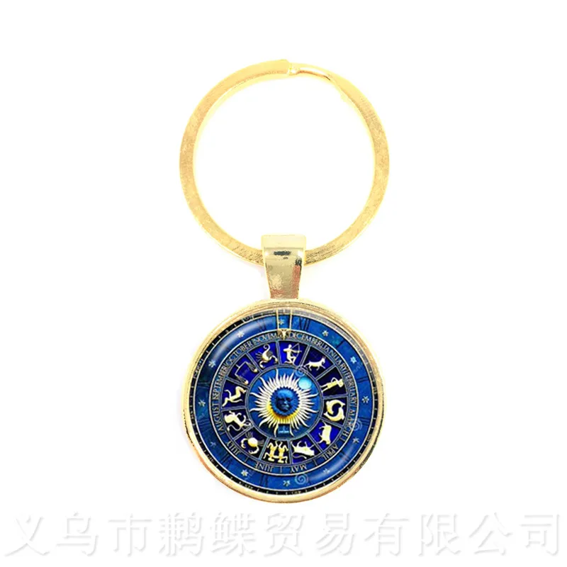 12 Zodiac Series Pattern Glass Cabochon Constellation Dome Jewelry Keychains Birthday Star Sign Best Gift Keyring | Украшения и