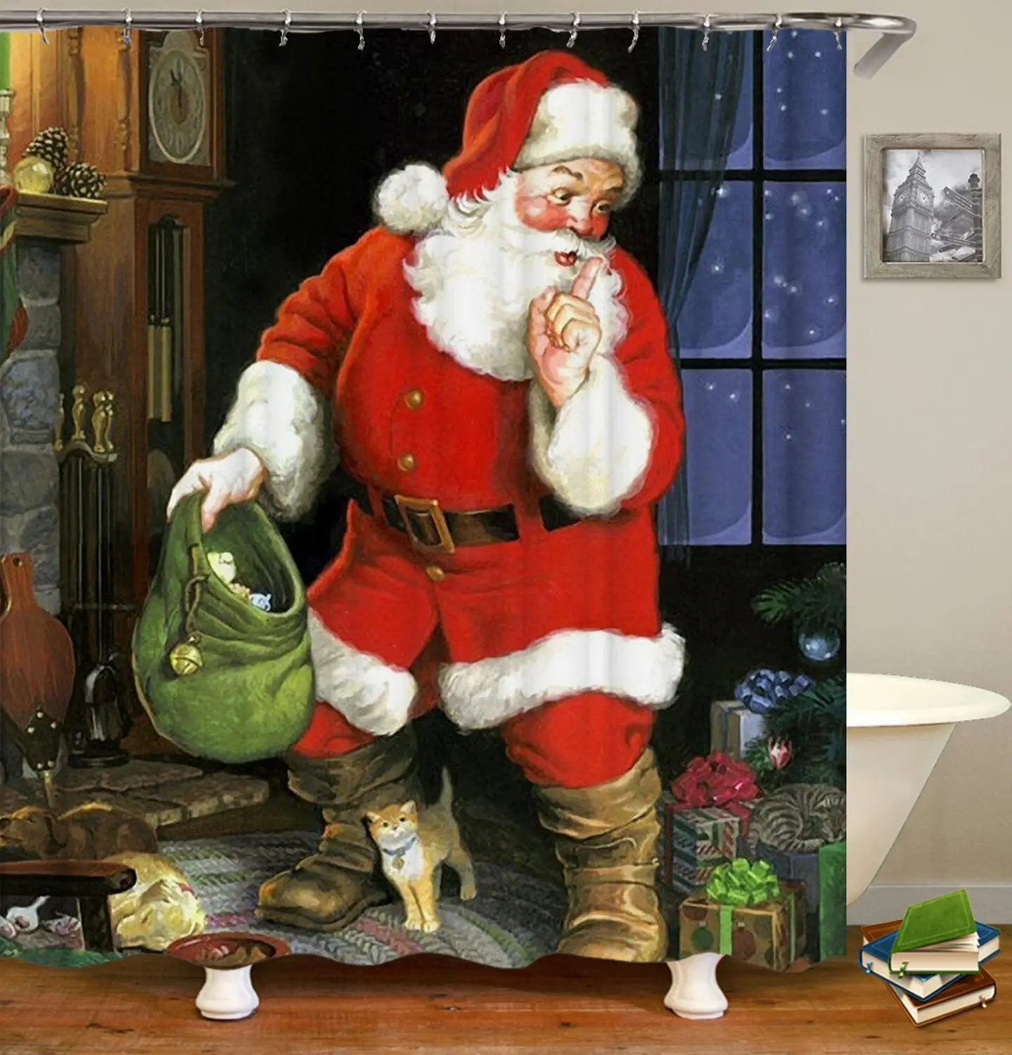 Санта-Клаус дарит Подарки Печать Водонепроницаемый Занавеска из полиэстеровой