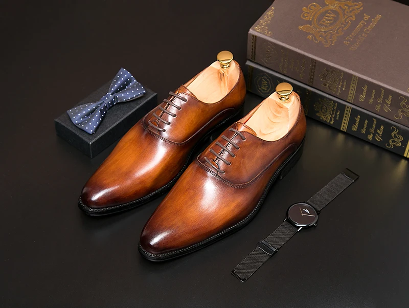 

KARRUCCI Classic Original Italian Handmade Genuine Leather Men Dress Shoes Brown Comfortable Luxury Party Shoes Footwear 39-50