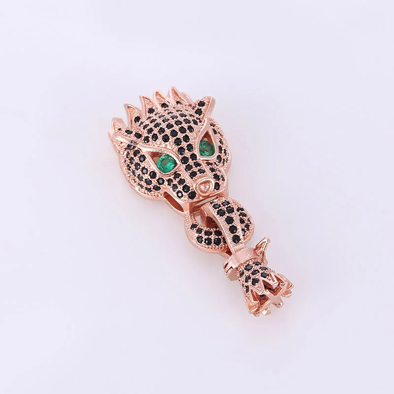 European Hot Fashion Micro Pave Black Zircon Copper Leopard Head Jewelry Fittings For Bracelet Necklace Pendant Connector Clasps | Украшения