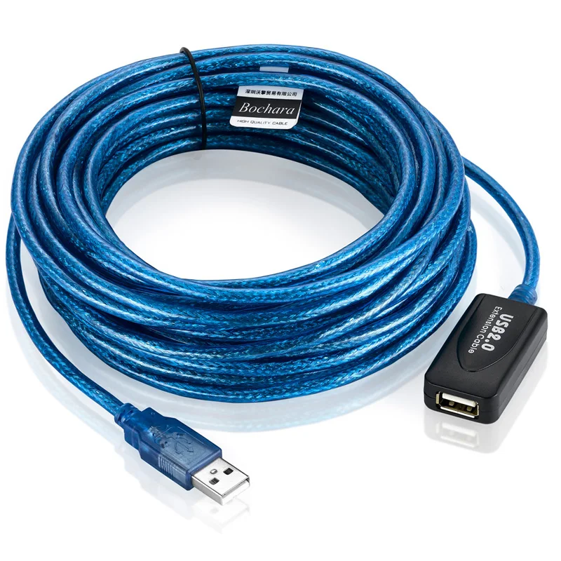 Bochara USB 2,0 кабель-удлинитель USB 2,0 Тип A папа-мама двойное экранирование(фольга+ Плетеный) активный усилитель чипы 5 м 10 м