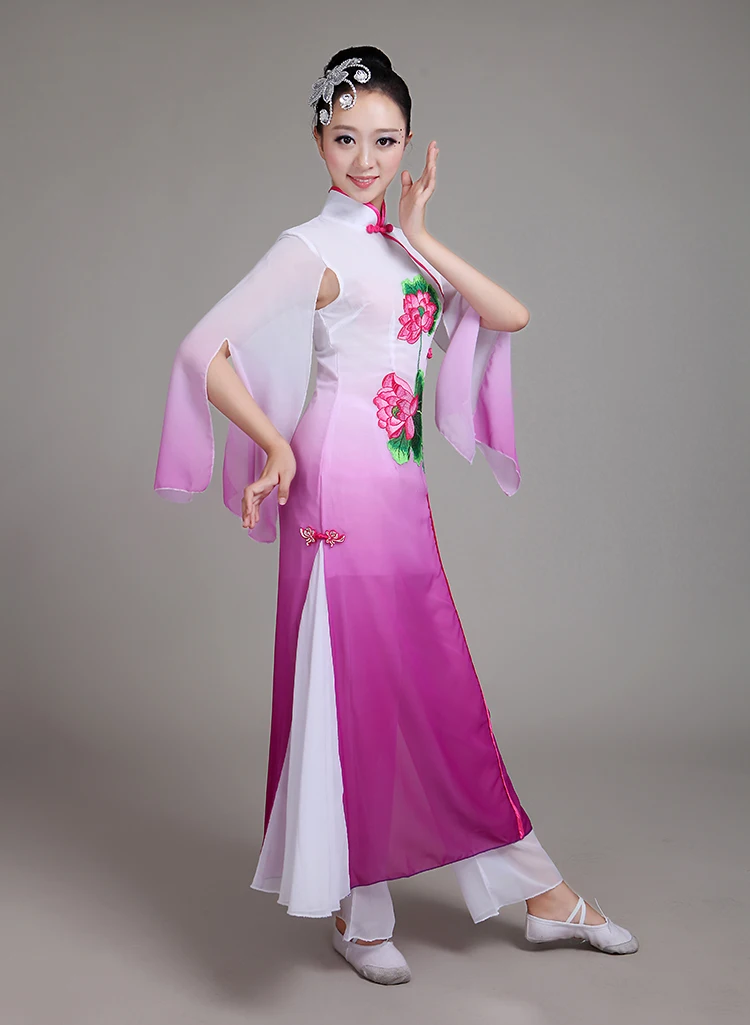 Женские китайские народные танцевальные костюмы 6 цветов с блестками и вышивкой