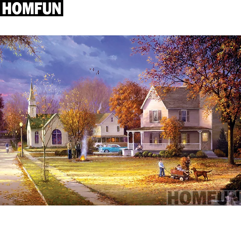 Алмазная живопись HOMFUN A00880 алмазная вышивка Осенний пейзаж полное покрытие