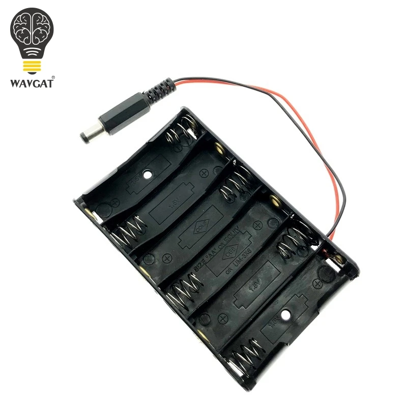 Контейнер WAVGAT для батареек АА размера 6 шт. с разъемом питания DC2.1 Arduino |