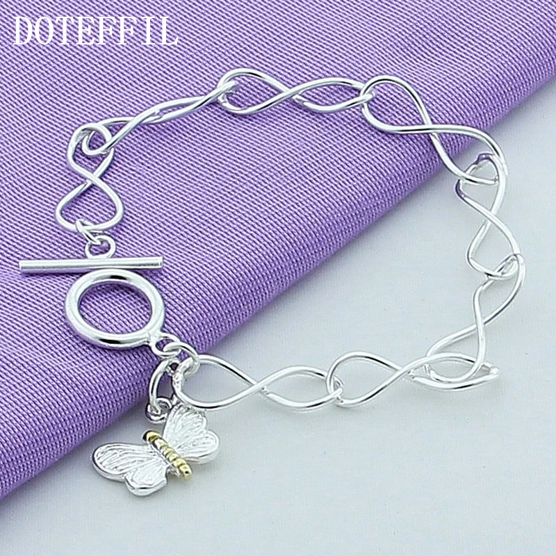 DOTEFFIL серебро 925 пробы браслет с подвеской-бабочкой для женщин очаровательные