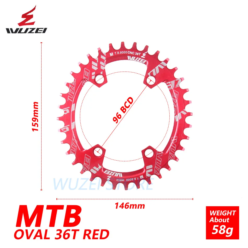 WUZEI BCD 96 мм круглая/Овальная велосипедная Звездочка MTB горная цепь колеса 32T 34T 36T для Shimano M7000 M8000 M9000 Кривошип - Цвет: Oval Red 36T