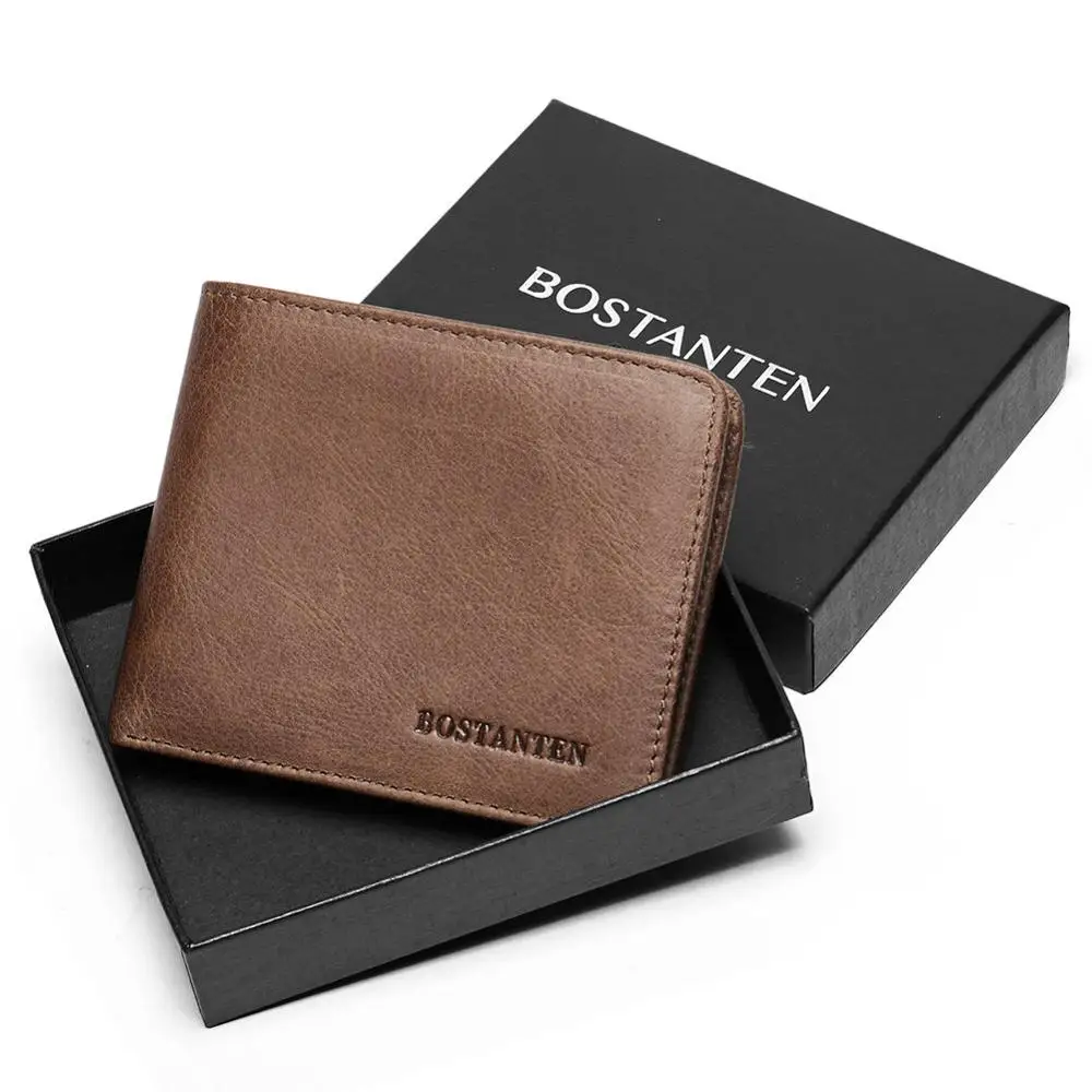 Brown BOSTANTEN мужской ID/кредитный держатель для карт, двойной передний карман, кошелек с коробкой, RFID Блокировка, бизнес-держатель для карт, натуральная кожа - Цвет: Brown