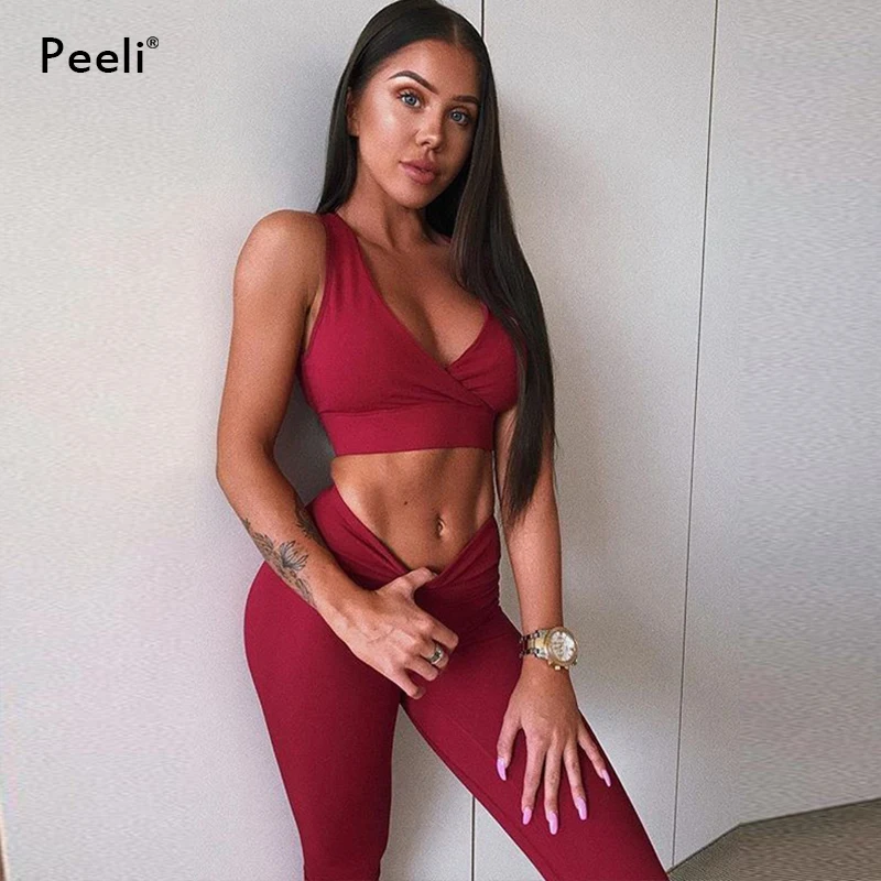 Peeli, сексуальные спортивные костюмы для фитнеса, одежда для спортзала, женский спортивный бюстгальтер, леггинсы, 2 предмета, комплект для йоги, для тренировок, бега, спортивный костюм, спортивная одежда