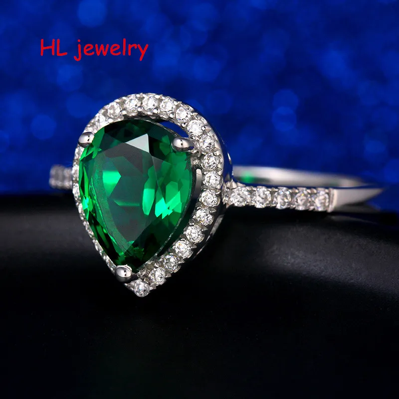 1.5ct 7x9 мм синтез зеленый камень капля воды серебро 925 пробы ювелирное изделие с
