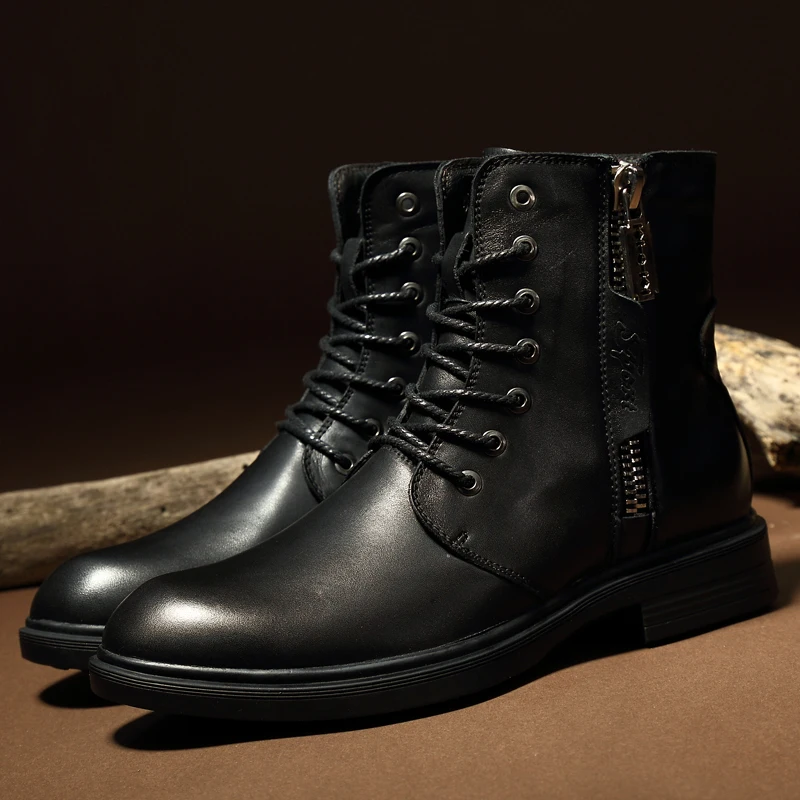 winter New Arrivals Fashion Ankle Boots Men Upgrade Motorcycle Boots Wear Comfort Black First layer calfskin boots 36-46