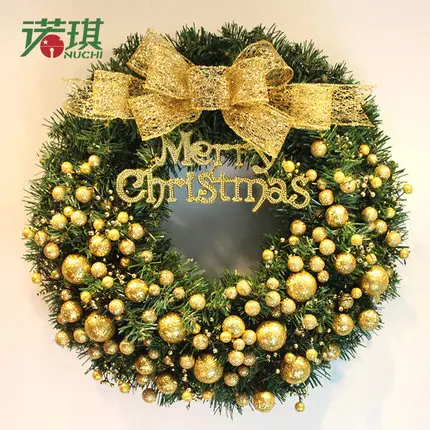 60 см рождественские венки зеленый с Красным золотом фрукты и украшения бантики