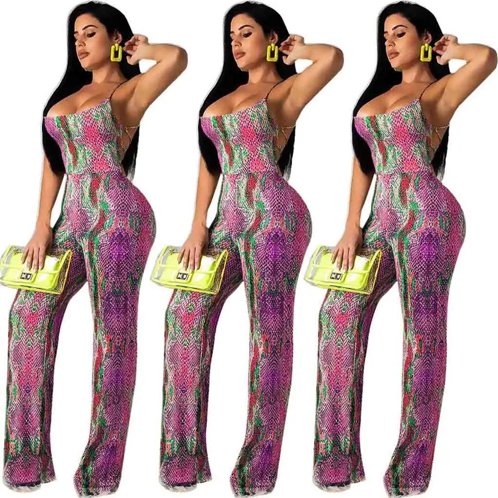 rose red jumpsuit Echoine змеиный принт спагетти комбинезон на бретелях повязки спинки боди длинные широкие брюки плюс размер Комбинезоны и ползунки для женщин - Цвет: rose red jumpsuit