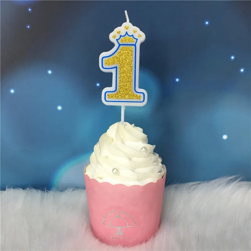 Candle-G-Blue1 Креативные золотые, розовые/синие свечи с короной и цифрами на день рождения 0-9 для детей, взрослых девочек и мальчиков, праздничные свечи для торта, украшения - Цвет: Candle-G-Blue1