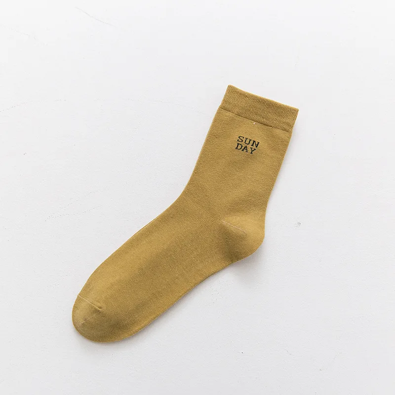 yellow Цветные, 7 дней недели, повседневные, с надписью Happy men, деловые, хлопковые носки, забавные, одноцветные, повседневные, хип-хоп, уличные носки, Осень-зима - Цвет: yellow