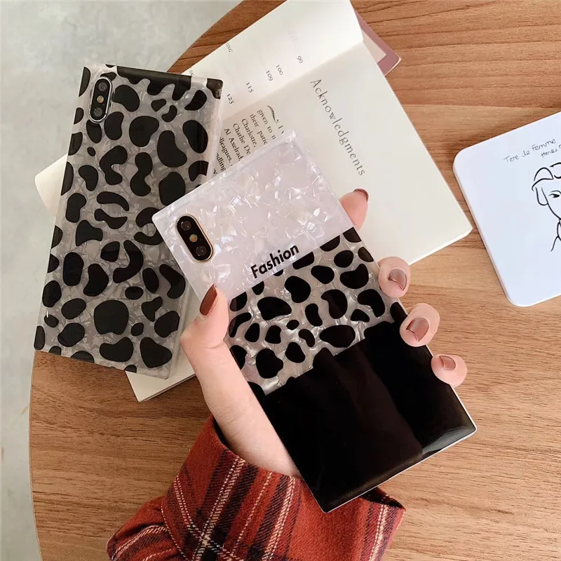 Модный Блестящий леопардовый чехол для телефона iphone X XS XR MAX квадратный глянцевый