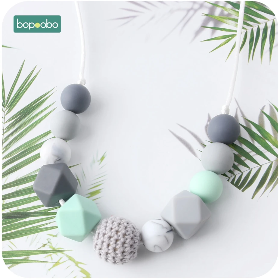 Bopoobo-collar de silicona para dentici&oacute;n de beb&eacute;, cuentas de silicona de grado alimenticio, juguetes hexagonales para beb&eacute;, mordedor sin BPA, 1 ud.-4