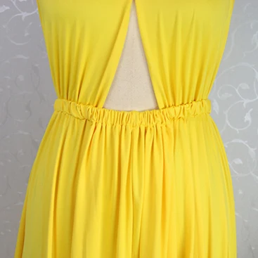 2015 new fashion yellow cotton maxi dress backless summer women beach 4519 | Женская одежда