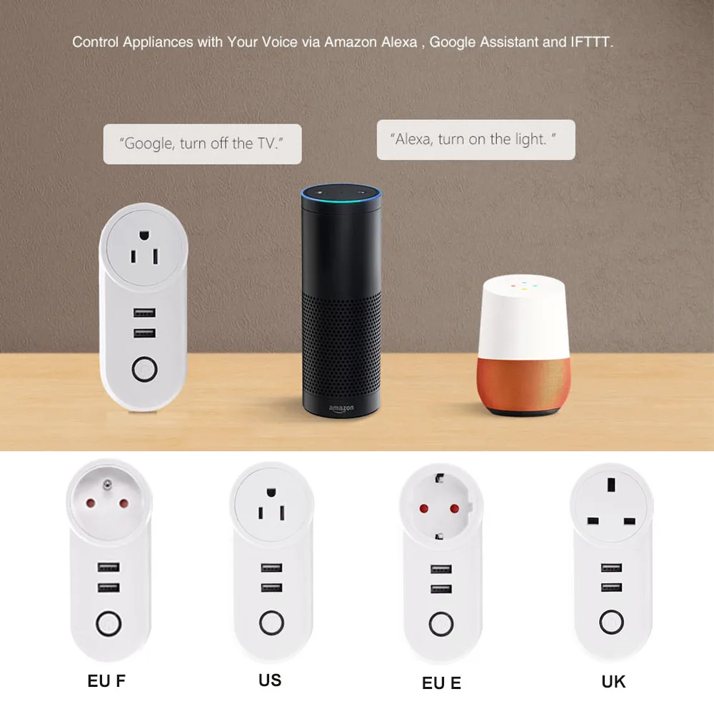 Умная розетка Ewelink с двумя USB портами переключатель Wi Fi для Alexa/Google Home/IFTTT/FR 2