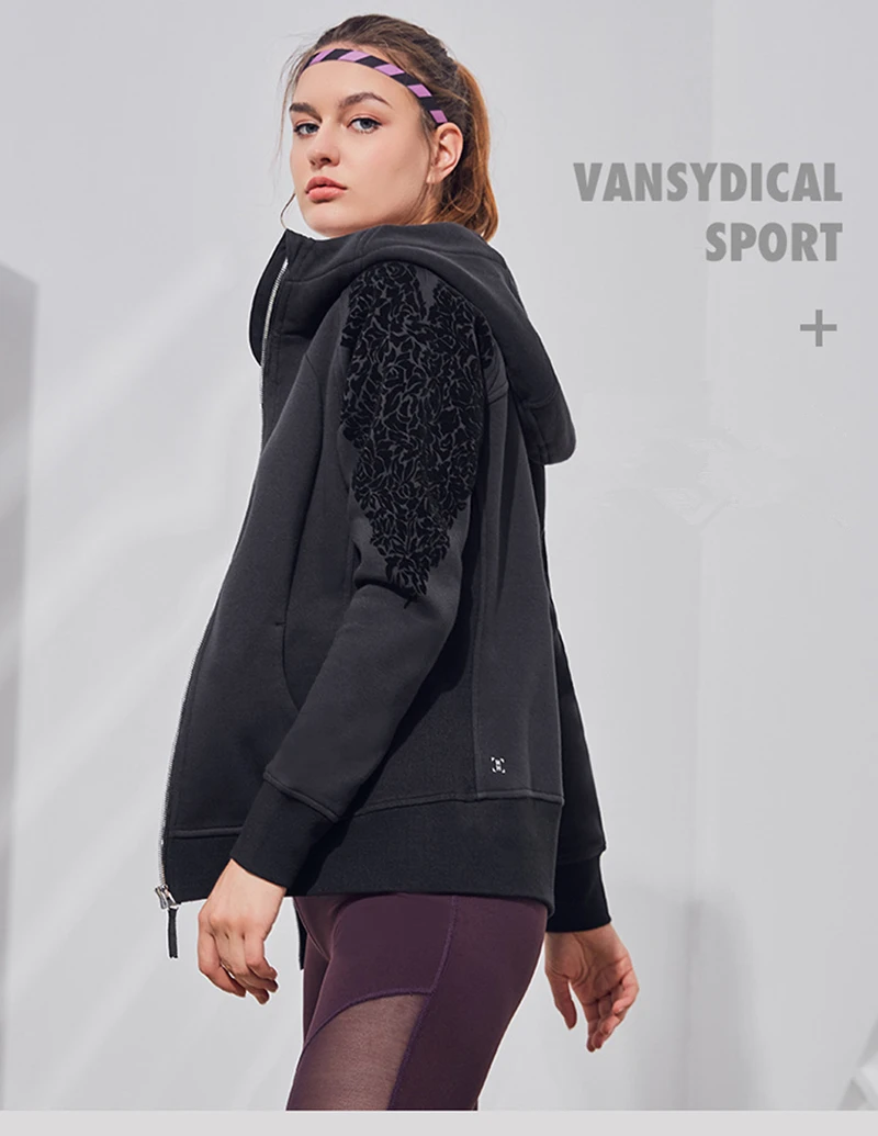 Vansydical, зимние спортивные толстовки, женские куртки с принтом для бега, йоги, фитнеса, тренировок, спортивная одежда, топы, верхняя одежда на молнии