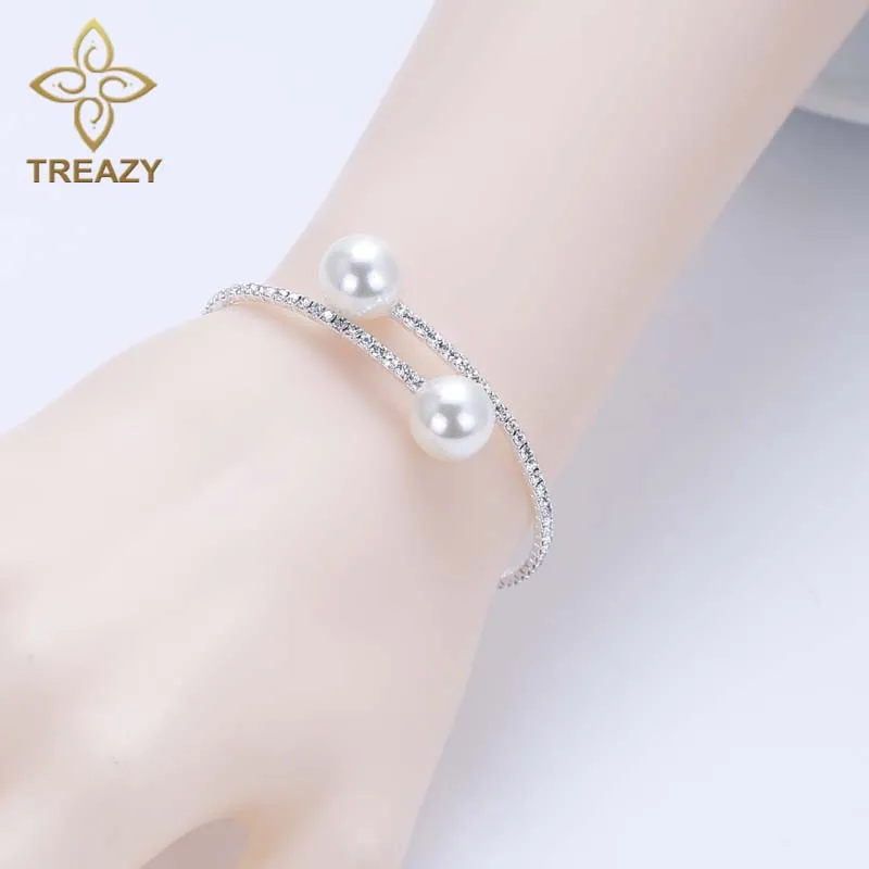 TREAZY двойные бусины из искусственного жемчуга Хрустальный Браслет манжета
