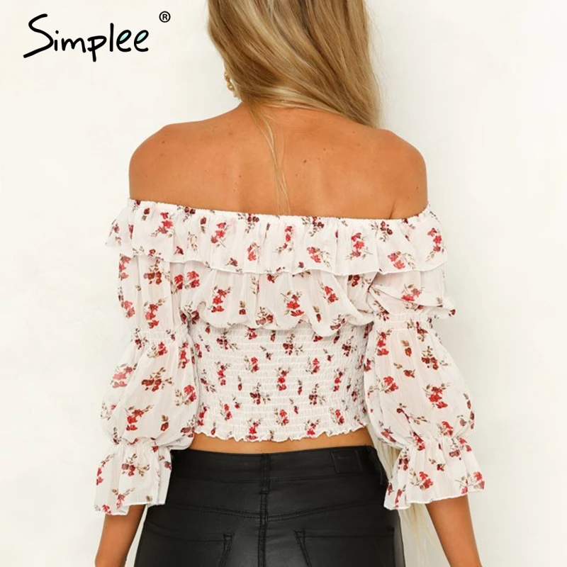Simplee пикантные с открытыми плечами для женщин блуза рубашка Элегантная Раффлед