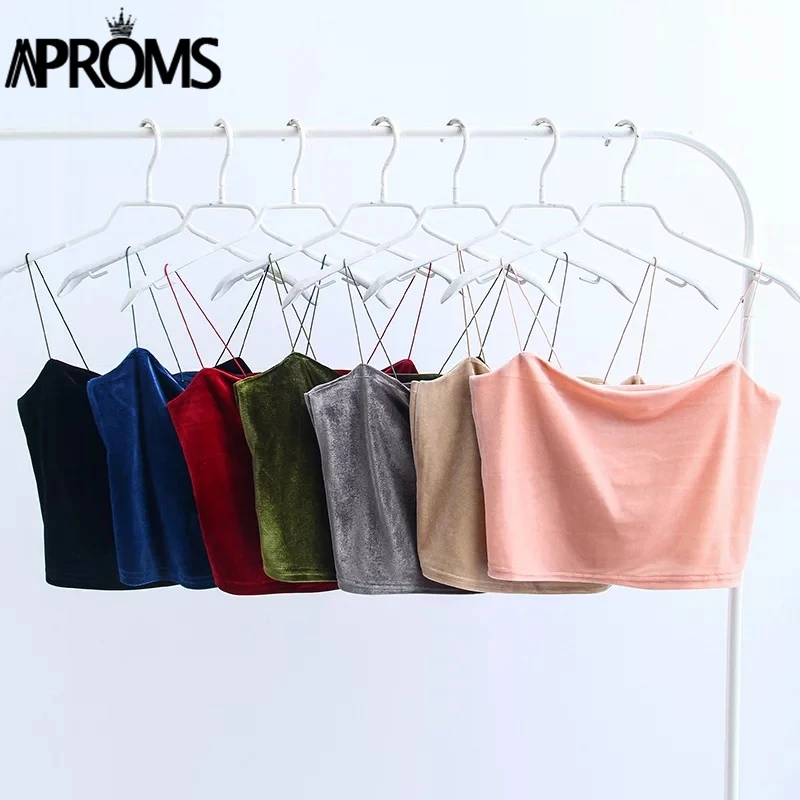 Aproms 90 s бархатное укороченные Топики женские модные женские туфли уличная пикантные эластичные Бретели для нижнего белья Crop Tank топ с коротким бюстье Футболки для девочек