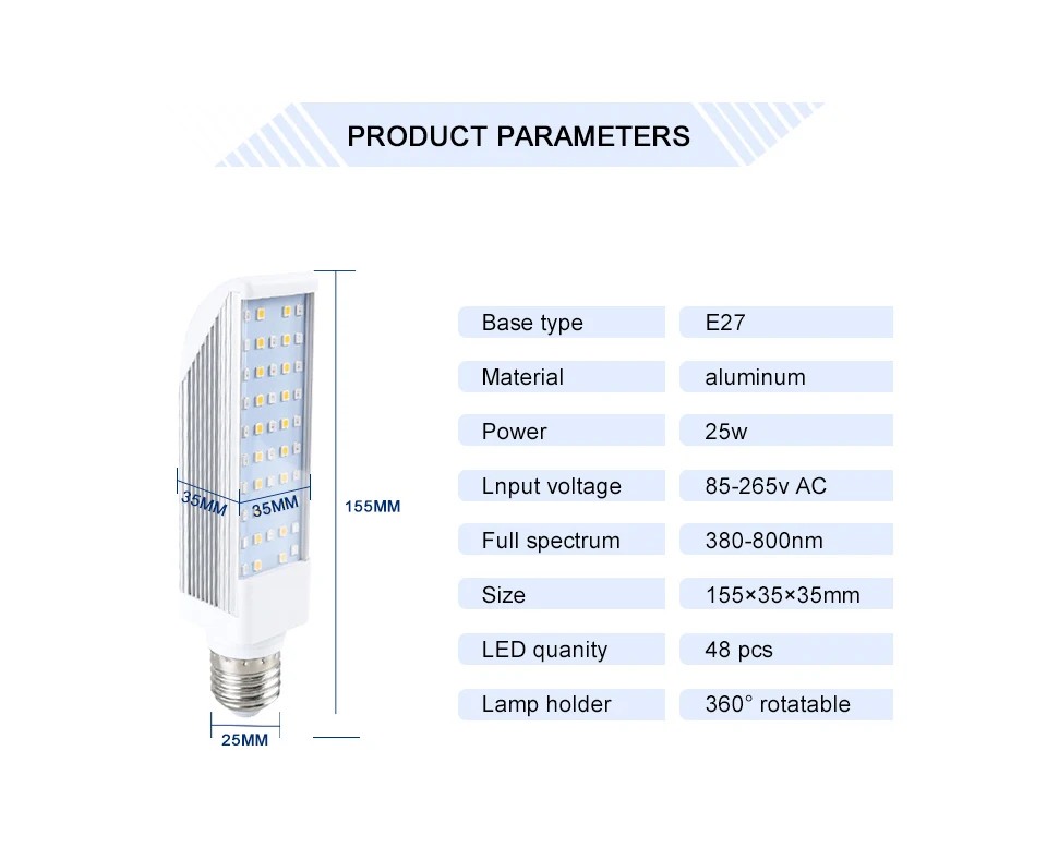LED Grow Light Full Spectrum E27 Replacement Sunlight Phyto Growing Light for Plants Flowers AC 85-265V Clip-on Desk Grow Lamps