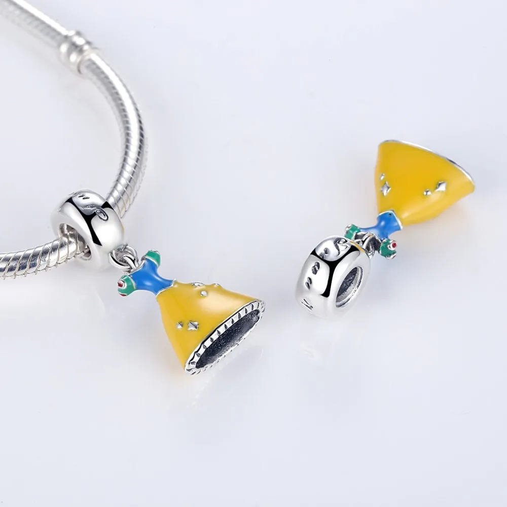 Dress With Yellow and Blue Enamel Dangle 100% 925 Sterling Silver Charm Beads Fit European Charms Bracelet Y | Украшения и