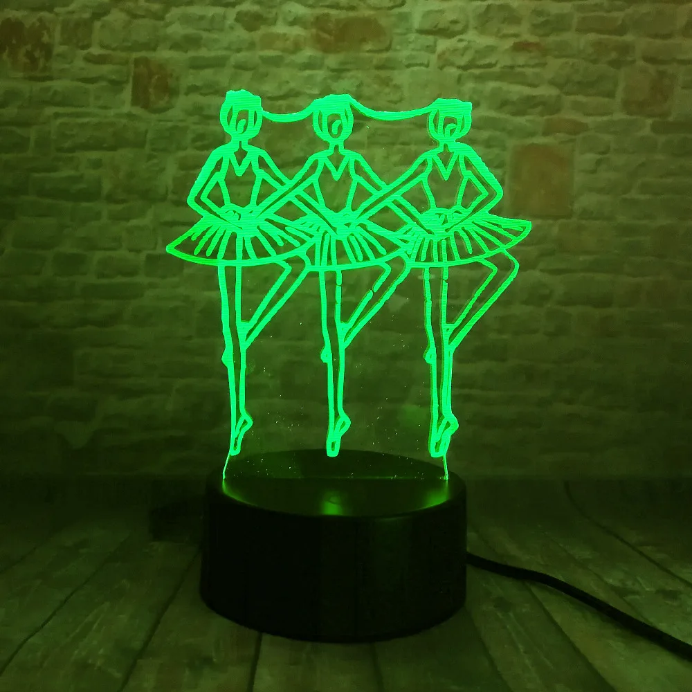 3D три девушки балетная танцовщица лампа Лебедь озеро 7 цветов Led ночь для детей